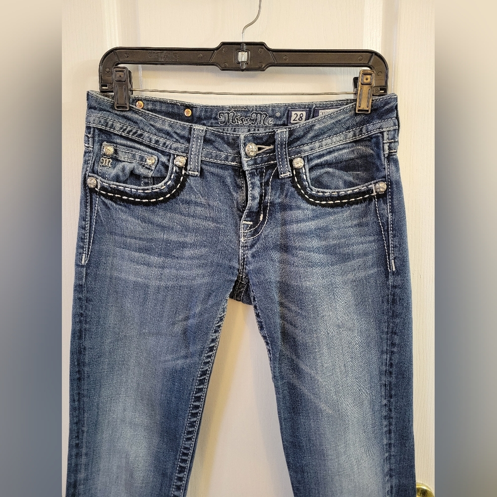 Miss Me Low Rise Crystal Embellished Skinny Jeans Size 28 Dark Wash JE5351S5R - Picture 2 of 12